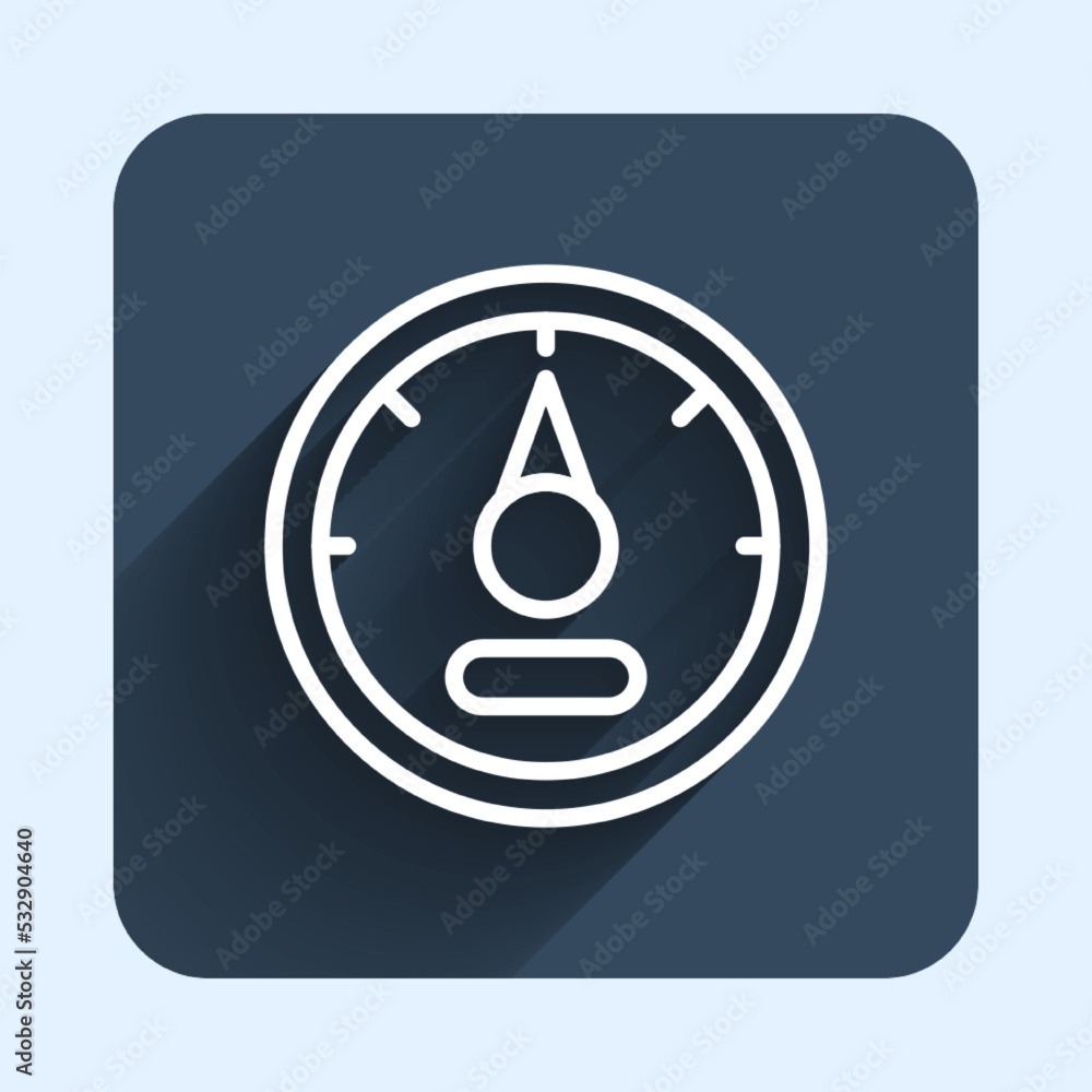 White line Motor gas gauge icon isolated with long shadow background. Empty fuel meter. Full tank indication. Blue square button. Vector White line Motor gas gauge icon isolated with long shadow background. Empty fuel meter. Full tank indication. Blue square button. Vector