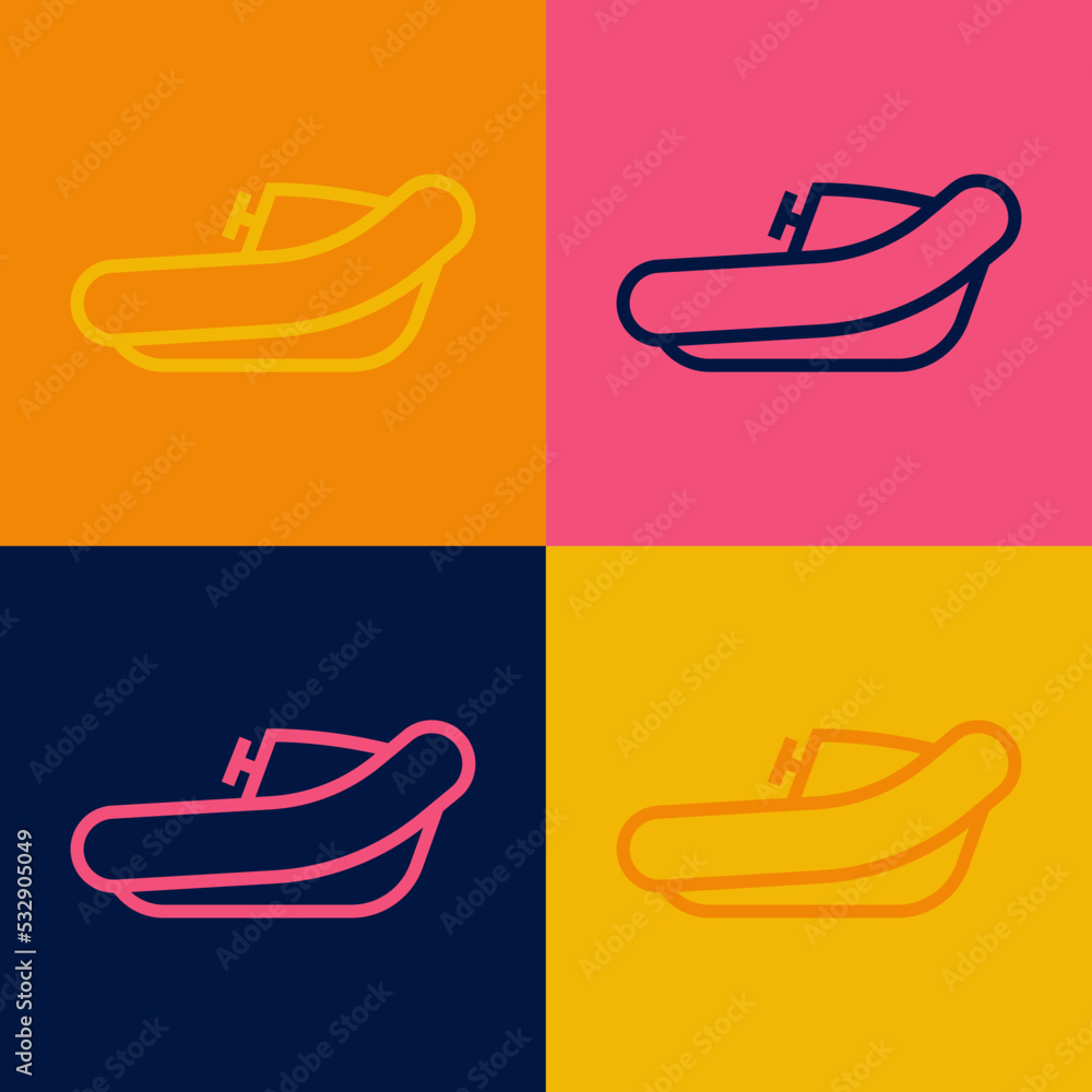 Pop art line Inflatable boat with outboard motor icon isolated on color background. Vector Pop art line Inflatable boat with outboard motor icon isolated on color background. Vector