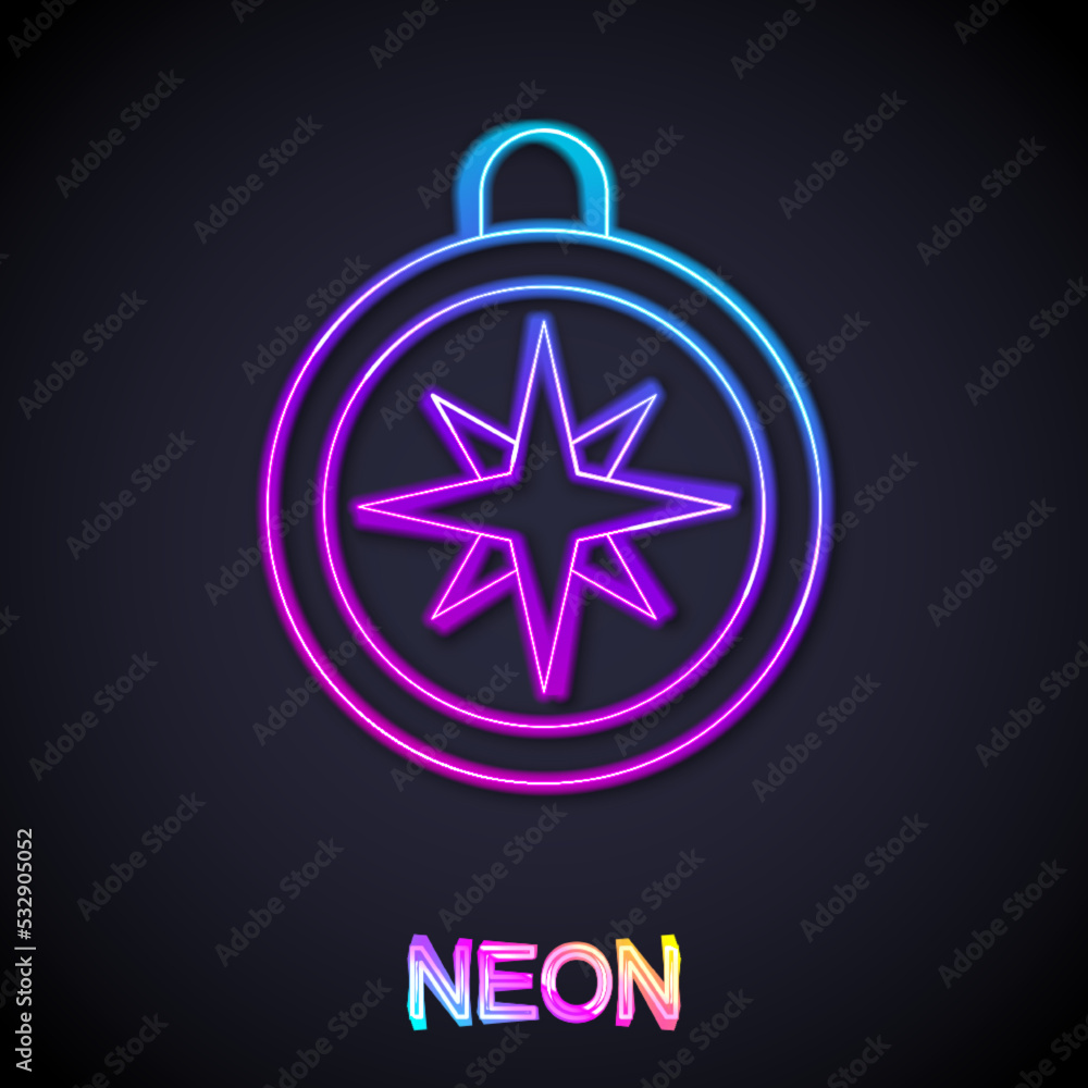 Glowing neon line Compass icon isolated on black background. Windrose navigation symbol. Wind rose sign. Vector Glowing neon line Compass icon isolated on black background. Windrose navigation symbol. Wind rose sign. Vector