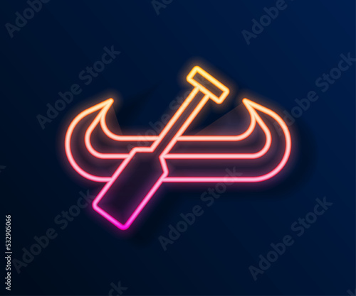 Glowing neon line Kayak and paddle icon isolated on black background. Kayak and canoe for fishing and tourism. Outdoor activities. Vector