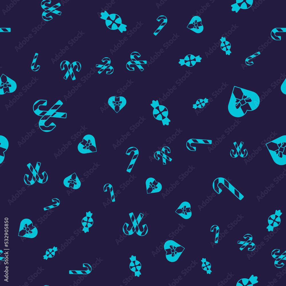 Set Candy cane with stripes, Gift box, and on seamless pattern. Vector Set Candy cane with stripes, Gift box, and on seamless pattern. Vector