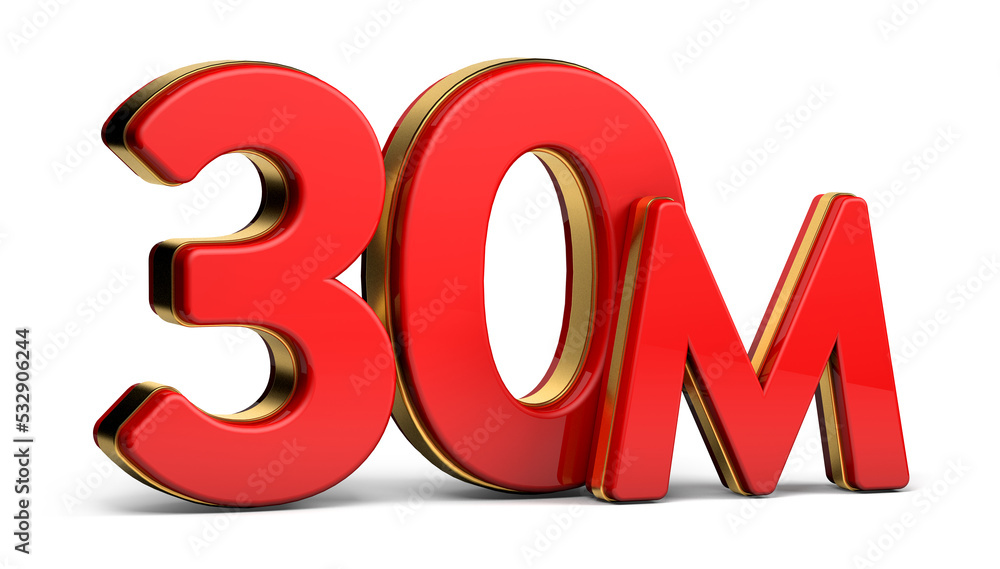 3d red and golden 30M isolated on background. 3d illustration. 3d red and golden 30M isolated on background. 3d illustration.