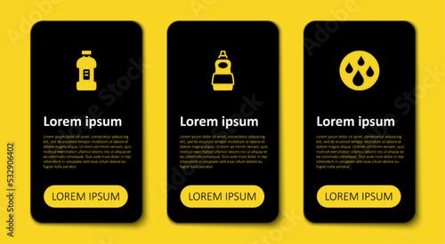 Set Water drop, Dishwashing liquid bottle and Bottle for detergent. Business infographic template. Vector