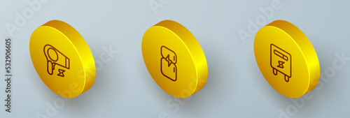 Set Isometric line Hair dryer, Refrigerator and Electric meter icon. Vector
