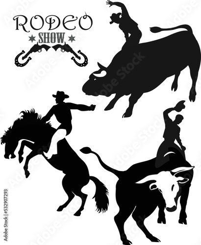 Man riding bucking bronco in rodeo wild west