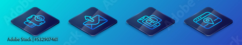 Set Isometric line Advertising, Mobile with dollar, Infographic of city map and Mail and e-mail icon. Vector