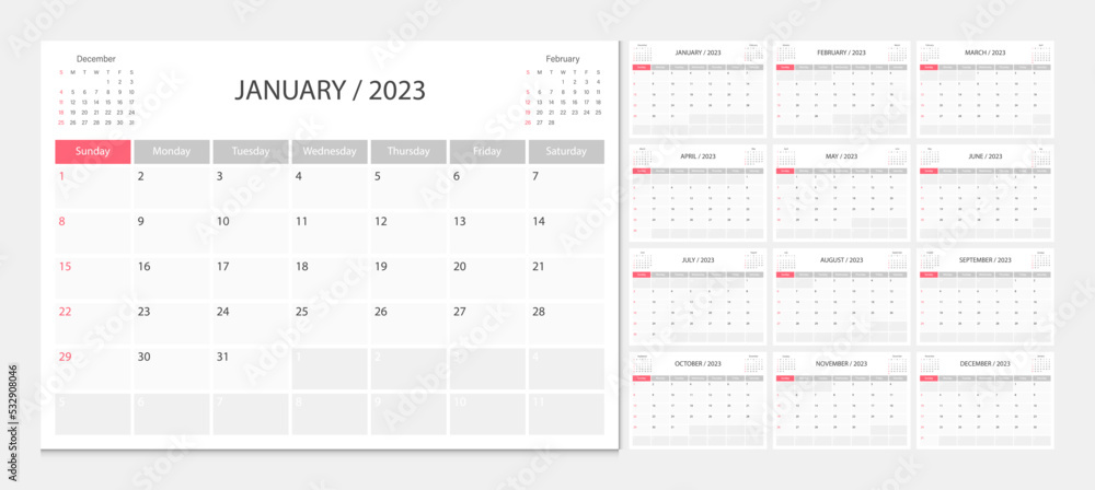 Calendar 2023 week start Sunday corporate design template vector. Calendar 2023 week start Sunday corporate design template vector.