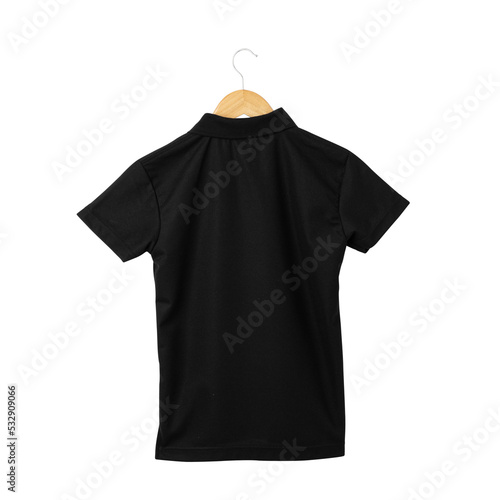Black polo shirt mockup hanging, Png file.