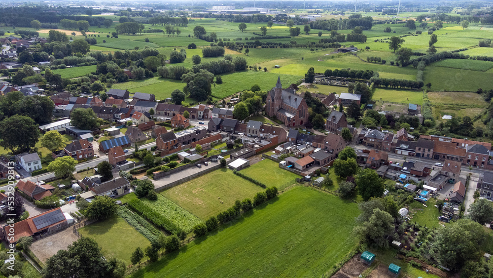 aerial view of a village , Heiende, Lokeren, Belgium