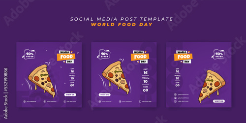 Set of social media post template in purple background for world food day design