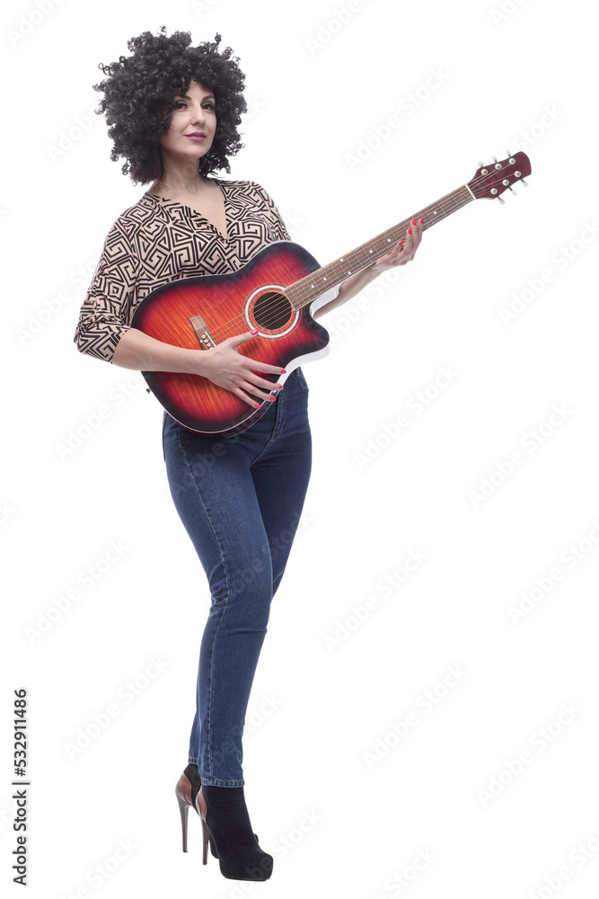 in full growth. stylish young woman with a guitar . in full growth. stylish young woman with a guitar .