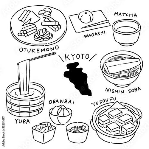 京都のご当地グルメ　ベクターイラストセット