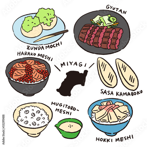 宮城県のご当地グルメ　ベクターカラーイラストセット