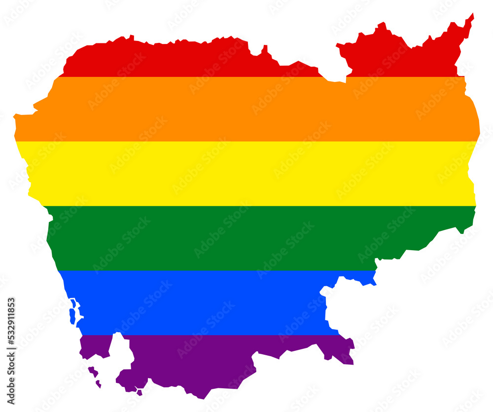 Cambodia map with pride rainbow LGBT flag colors Cambodia map with pride rainbow LGBT flag colors