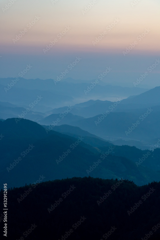 Mountains in the morning fog.