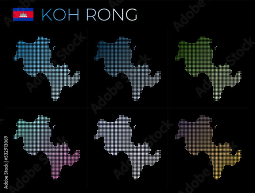 Koh Rong dotted map set. Map of Koh Rong in dotted style. Borders of the island filled with beautiful smooth gradient circles. Charming vector illustration.