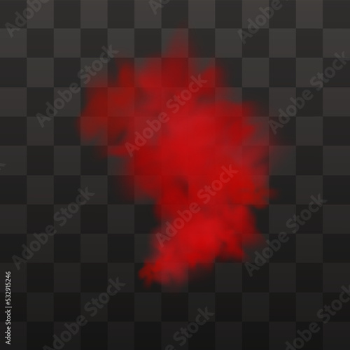 Realistic scary mystical red fog or dust in night Halloween. Purple poisonous gas, dust and smoke effect.