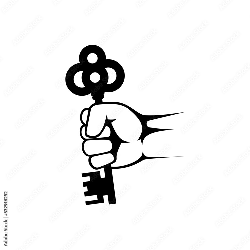 Hand holding house key icon isolated on white background Hand holding house key icon isolated on white background