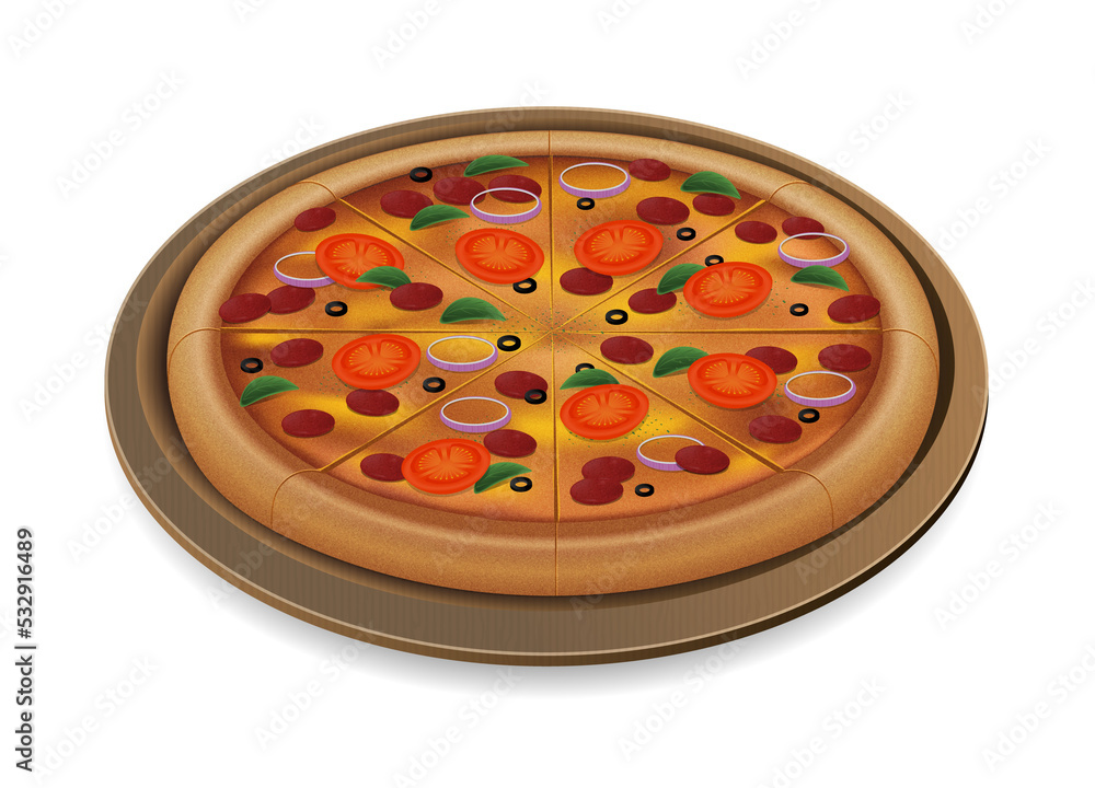 Pizza on transparent background, ingredients, realistic style illustration. Pizza on transparent background, ingredients, realistic style illustration.