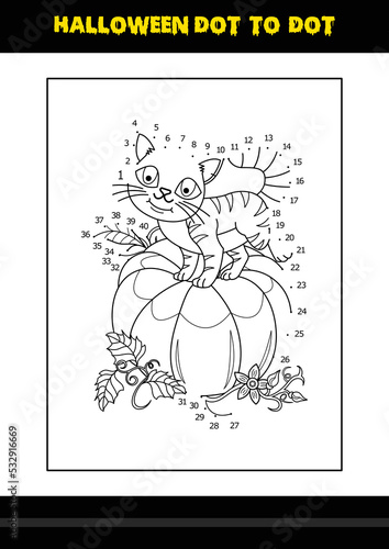 Halloween dot to dot coloring page for kids. Line art coloring page design for kids.