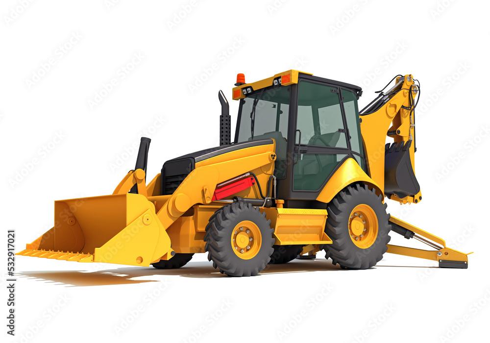 Fototapeta premium Wheel Loader construction machinery 3D rendering on white background