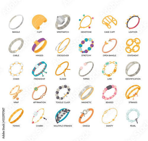Set of Bracelets thin line icons for any web and app project.