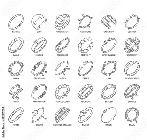 Set of Bracelets thin line icons for any web and app project.