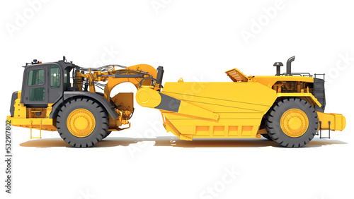 Foto Tractor Scraper heavy machinery 3D rendering on white background