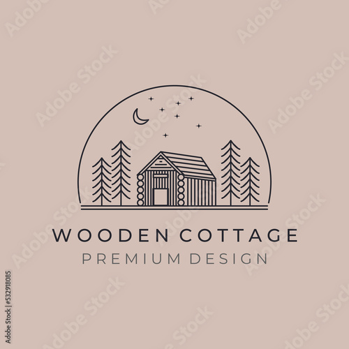 cottage line art logo vector illustration design graphic