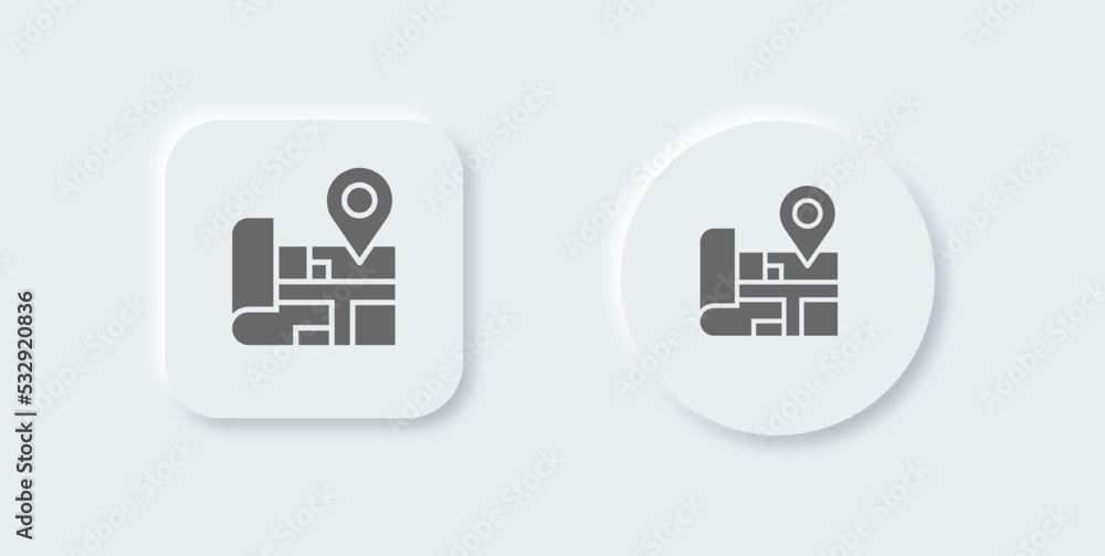 Fototapeta premium Maps solid icon in neomorphic design style. Location pin signs vector illustration.