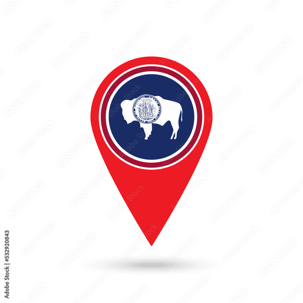Map pointer with flag of Wyoming. Vector illustration. Map pointer with flag of Wyoming. Vector illustration.