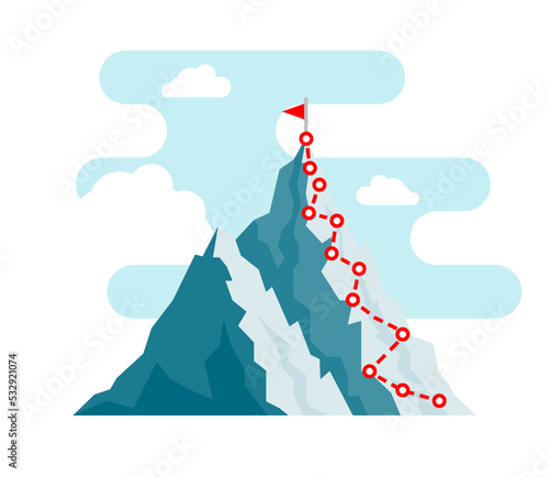 Mountain climb path challenge journey base infographic. Vector growth camp mountain climb way map