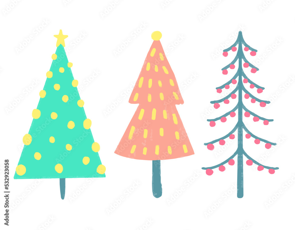 Fototapeta premium Watercolor vector illustration of Christmas trees. Merry Christmas and Happy New Year greeting card.