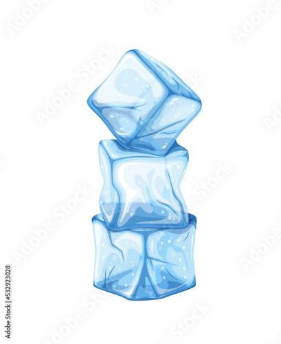 Pile of ice cubes vector illustration. Cartoon isolated iced water crystal blocks and pieces for cocktails or cold drinks from refrigerator, blue frozen clear icy bricks for refreshing in summer