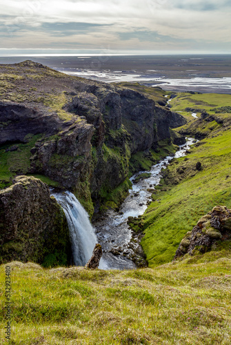 an unknown little waterfall next to the famous Seljalandsfoss waterfall, Iceland © A.N.Foto