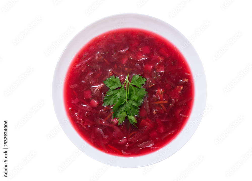 plate of traditional Ukrainian or Russian soup borscht isolated on white background plate of traditional Ukrainian or Russian soup borscht isolated on white background
