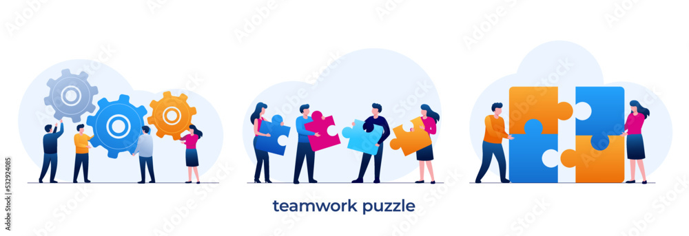 teamwork puzzle, partnership, connect, collaboration, brainstorming, partner, collaborate, match, flat illustration vector