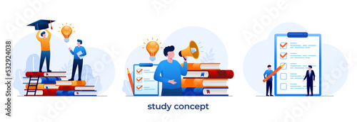 study concept, education concept, back to school, read a book, learn, knowledge, studying, library, flat illustration vector