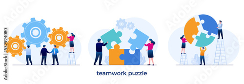 teamwork puzzle, partnership, connect, collaboration, brainstorming, partner, collaborate, match, flat illustration vector