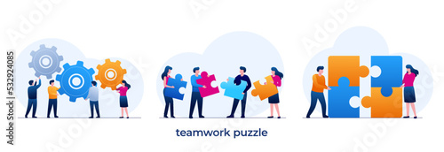 teamwork puzzle, partnership, connect, collaboration, brainstorming, partner, collaborate, match, flat illustration vector