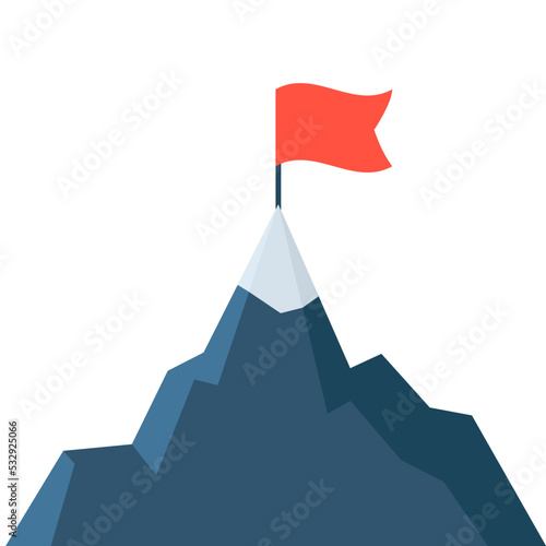 Mountain flag mission flat icon. Success startup vector design goal. Mountain mission challenge motivation ambition career goal illustration.