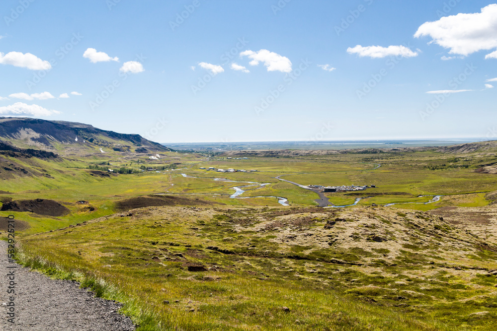 hiking path in the valley of Reykjadalur, Iceland