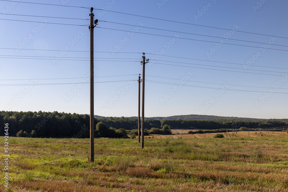 High concrete poles with electric wires