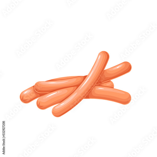 Meat sausages vector illustration. Cartoon isolated pork or chicken sausages to grill on barbecue party, frankfurter for hot dog snack cooking, breakfast meal in home, cafe or restaurant menu