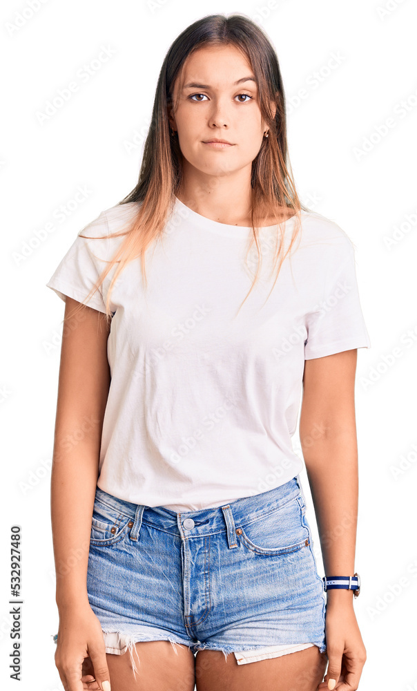Obraz premium Beautiful caucasian woman wearing casual white tshirt looking sleepy and tired, exhausted for fatigue and hangover, lazy eyes in the morning.