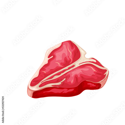 Meat steak with bone vector illustration. Cartoon isolated beef steak slice for cooking on dinner at home or restaurant menu, raw red cow meat to roast and grill on barbecue party, protein food