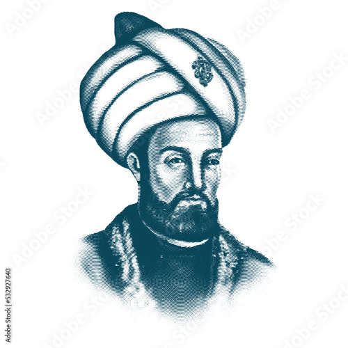 Ali Kuşçu, an astronomy mathematician and kalam scholar. Portrait of Ali Kuşcu in engraving art illustration