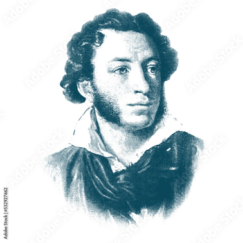Engraving vector portrait of Russian writer Alexander Pushkin. The great poet, playwright. photo