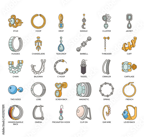Set of Earrings thin line icons for any web and app project.