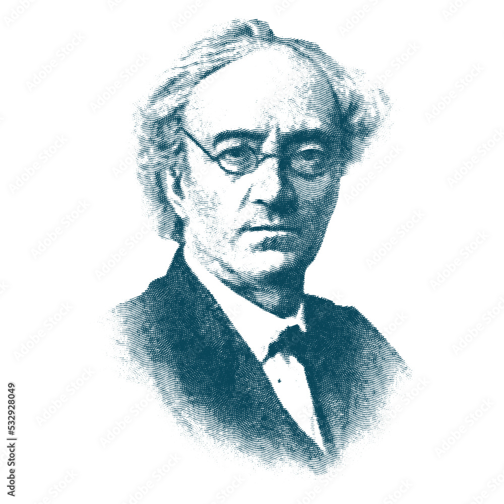 Engraving vector portrait Fyodor Tyutchev was a Russian lyricist, thought-poet.